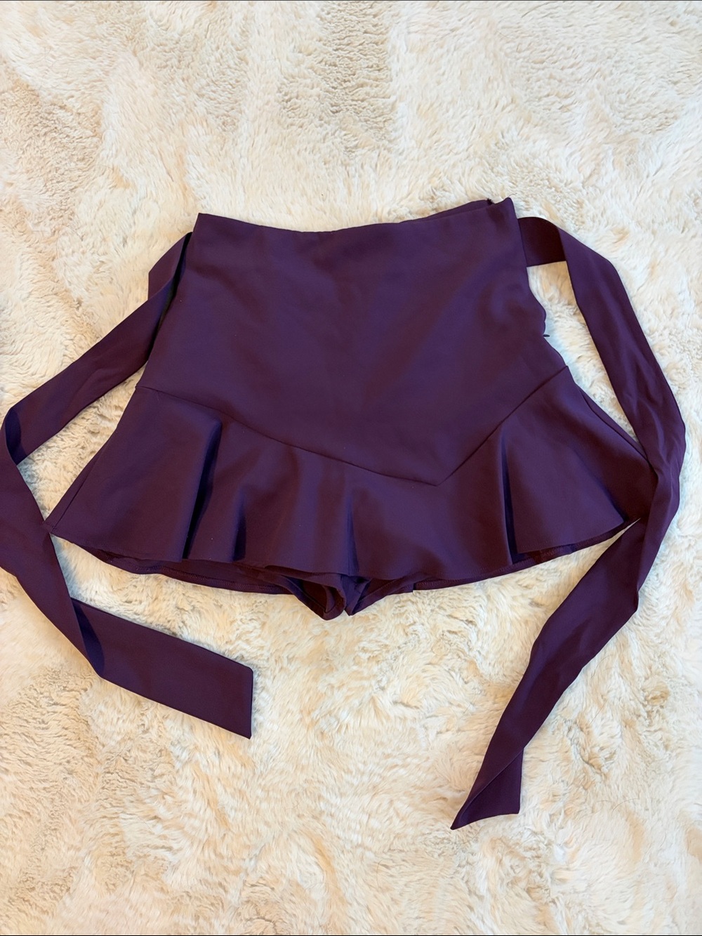 Zara Plum Ruffle-Hem High-Waist Skort with Waist Ties